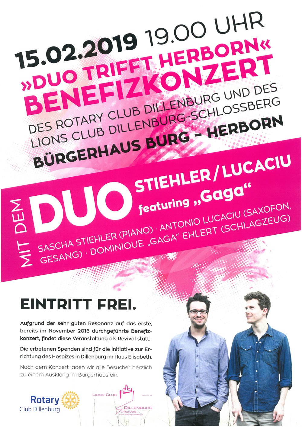 Plakat Benefizkonzert Duo Stiehler / Lucacio